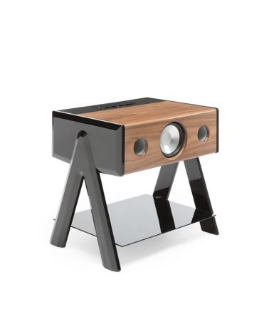 Enceinte CUBE WOODY en noyer pied laqué piano noir