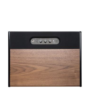 Enceinte CUBE WOODY en noyer pied laqué piano noir