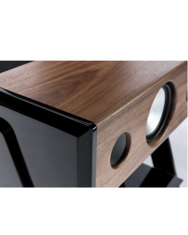 Enceinte CUBE WOODY en noyer pied laqué piano noir